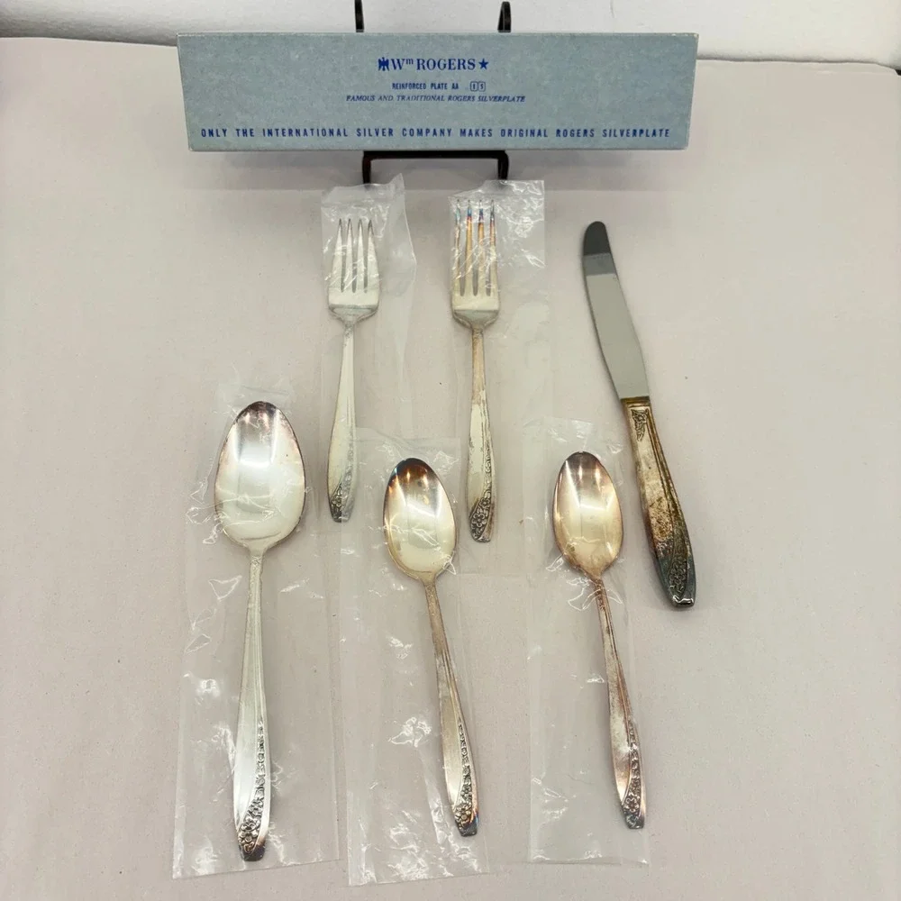 Wm Rogers Starlight Rose Silverplate (4) 6 Pc Place Setting Flatware Lot Vintage